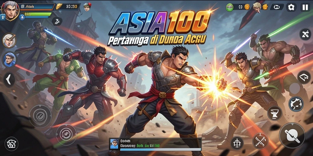Screenshot ASIA100 menampilkan pertarungan intens dengan karakter dan efek visual luar biasa.