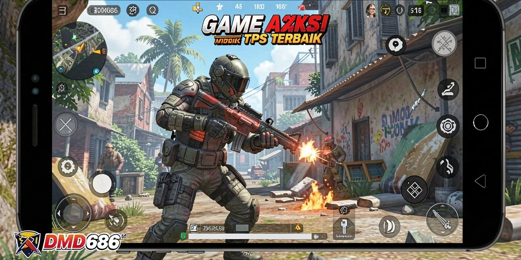Gambaran aksi seru dalam gameplay DMD686 TPS.