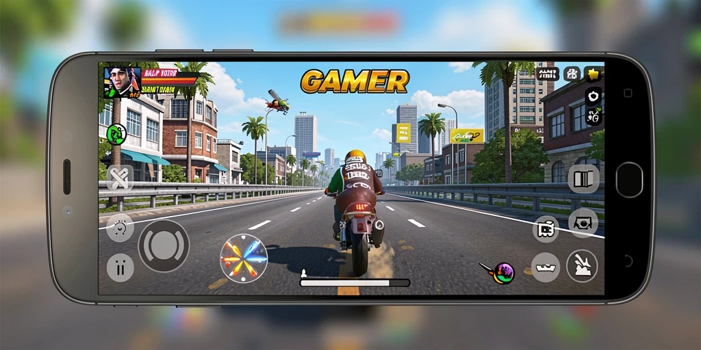 Screenshot GAMERP menampilkan balapan motor yang mendebarkan di trek malam.