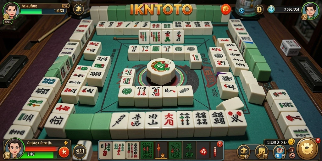 Tampilan gameplay menarik dari IKNTOTO dengan ubin Mahjong berwarna-warni.