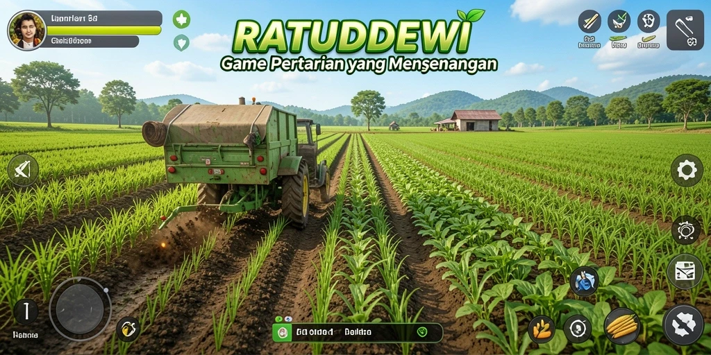 Tampilan screenshot RATUDEWI menampilkan kebun yang hijau dan subur.