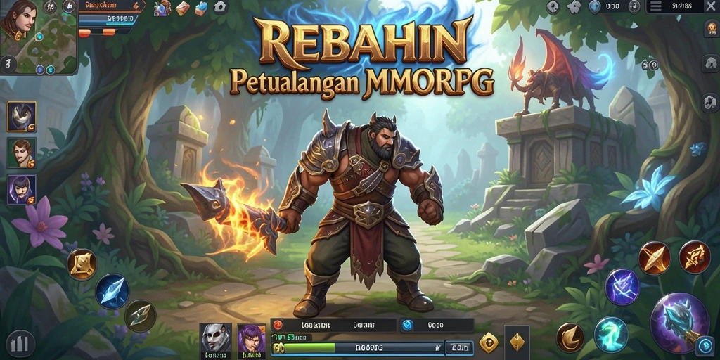 Tangkapan layar utama REBAHIN menampilkan aksi pertempuran seru di dunia MMORPG.