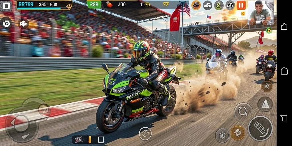 Screenshot utama RR789 menampilkan aksi balapan motor yang mendebarkan.
