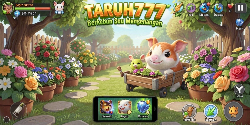 Tangkapan layar gameplay TARUH777 yang memperlihatkan ladang hijau dan hewan ternak.